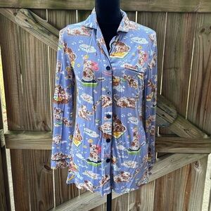 Nick & Nora Blue Puppy Dog Print Cotton Long Sleeve Button Up Pajama Top XS
